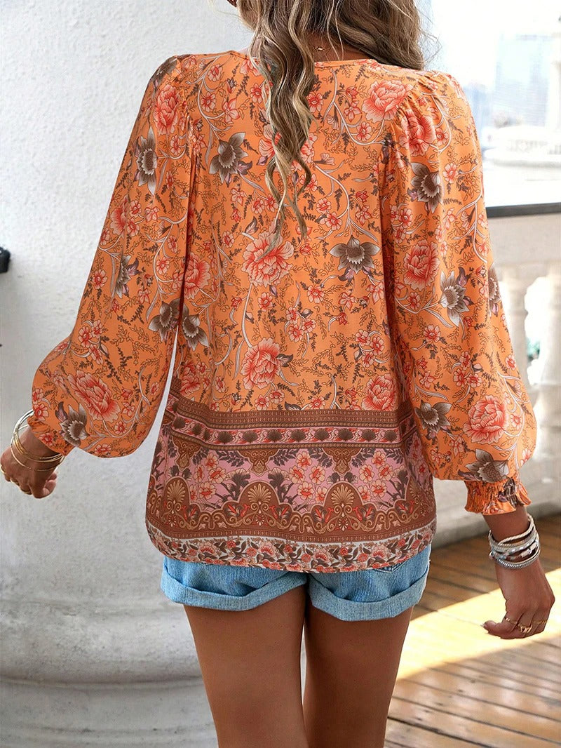 Luisa - Lässiges bedrucktes Langarmshirt mit V Ausschnitt für einen modischen Look