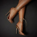 Zeynep – Stylische Hoher Absatz Sandaletten mit Fesselriemchen und spitzer Zehenpartie