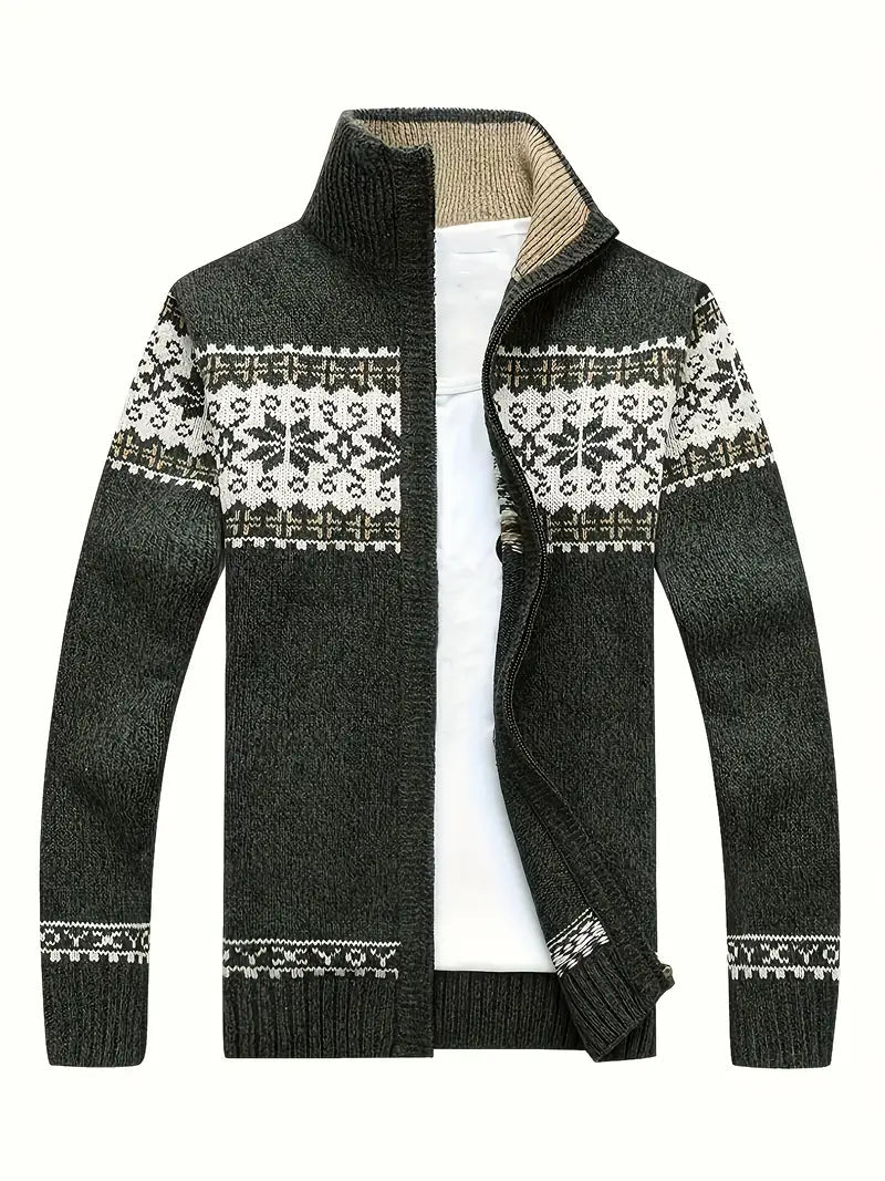 Carl - Warmer langärmeliger Schneeflocke Drucken Reißverschluss Pullover