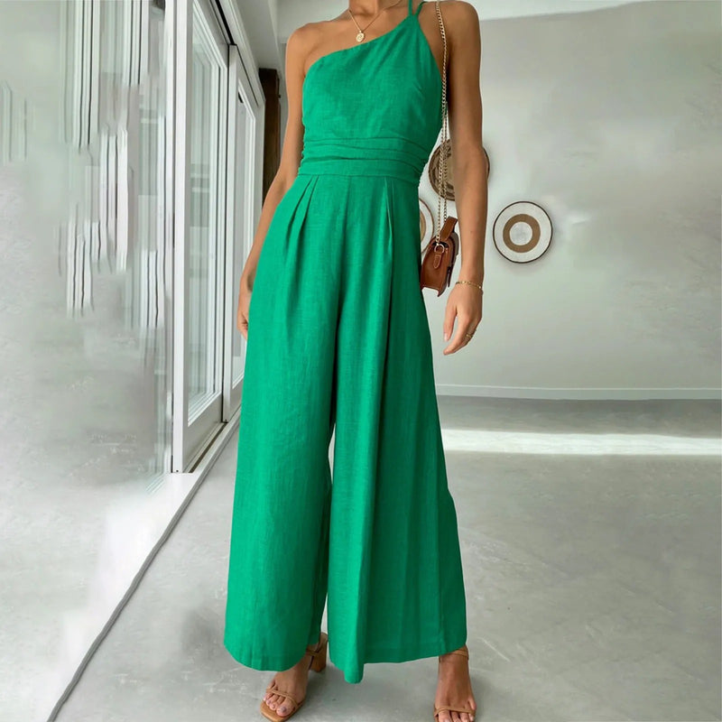 Emma - Eleganter Ein-Schulter Jumpsuit mit weitem Bein und schmeichelhafter Passform