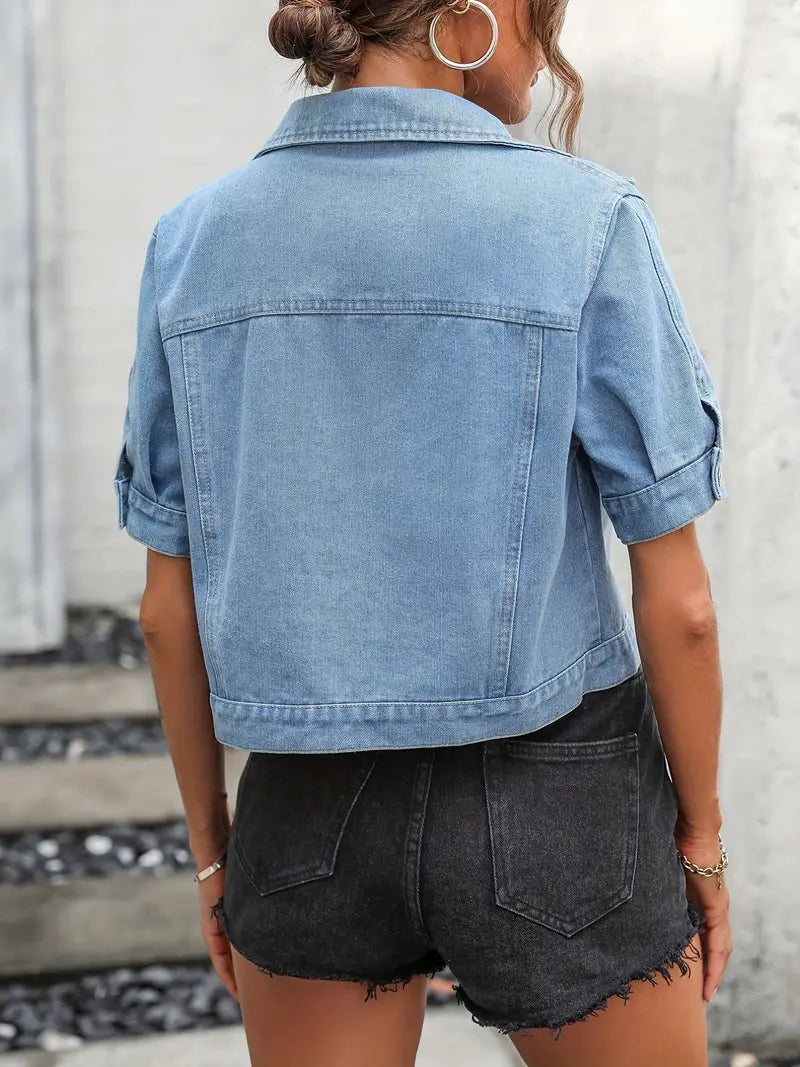 Leonie - Stylische kurzärmelige Jeansjacke mit Knöpfen und Taschen