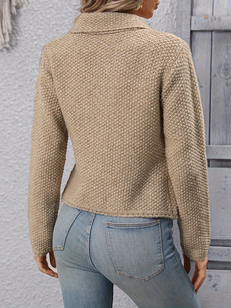 Sofia - Lässiger langärmeliger Strickcardigan mit Polokragen und Knopfverschluss