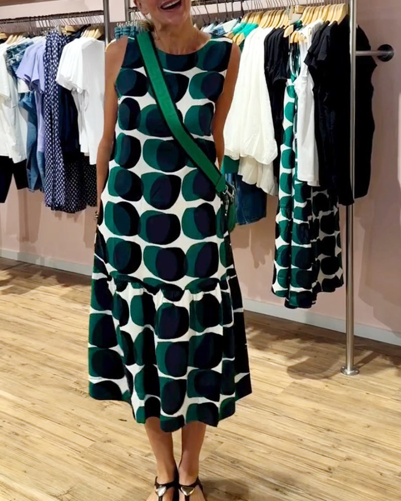 Minna - Lässig Ärmellos Gedruckt Rund Nacken Kleid