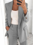 Alina – Elegantes Zweiteiler Satz mit Langarm Reverskragen Blazer und Hose mit weitem Bein