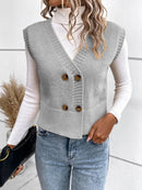 Larissa - Bequeme ärmellose Strickjacke mit V Ausschnitt und Knöpfen