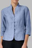 Angela - Lässiges langärmeliges Top mit Stehkragen und Knöpfen