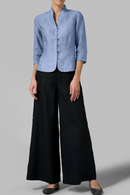 Angela - Lässiges langärmeliges Top mit Stehkragen und Knöpfen