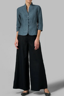 Angela - Lässiges langärmeliges Top mit Stehkragen und Knöpfen