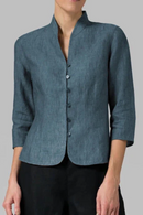 Angela - Lässiges langärmeliges Top mit Stehkragen und Knöpfen