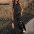 Adriana - Modisches ärmelloses Maxikleid mit Rundhalsausschnitt und Seitenschlitz