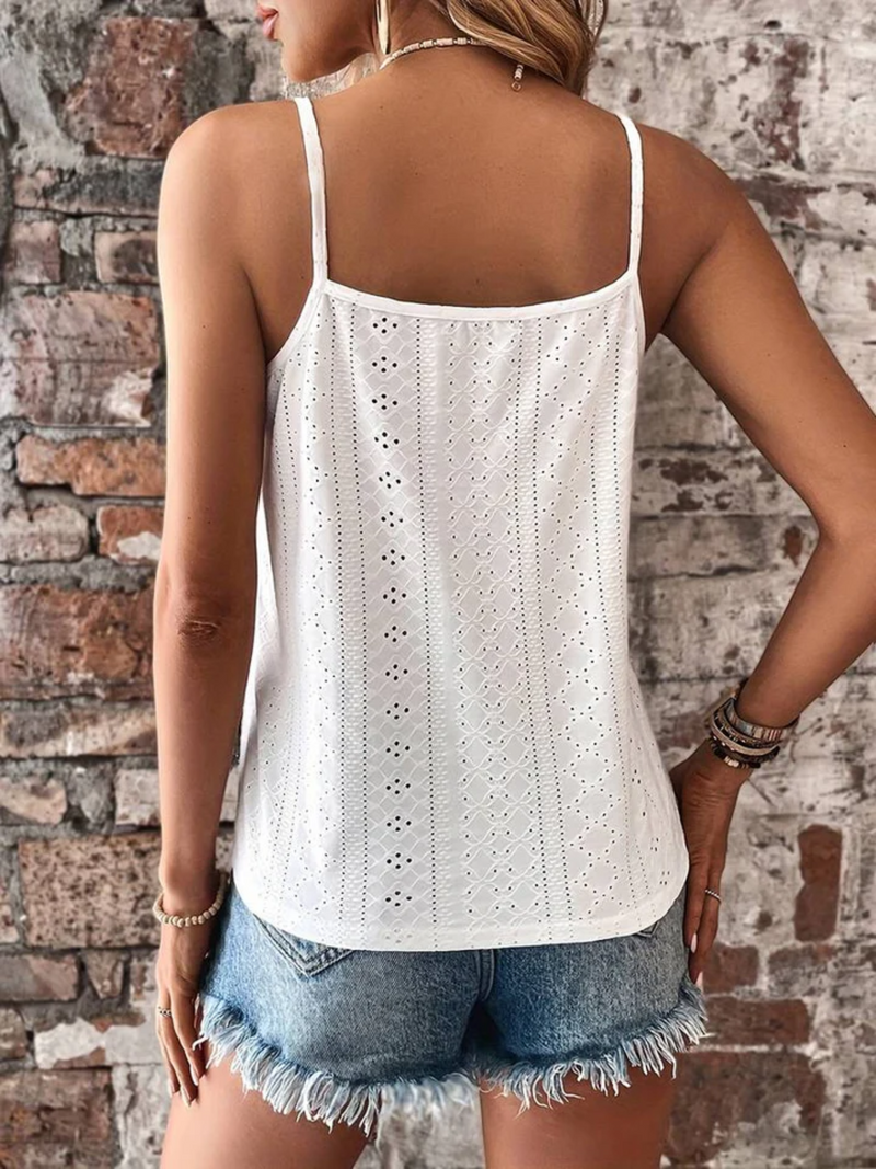 Alwina - Elegantes ärmelloses Top mit Spitzenbesatz und Spaghetti Trägern