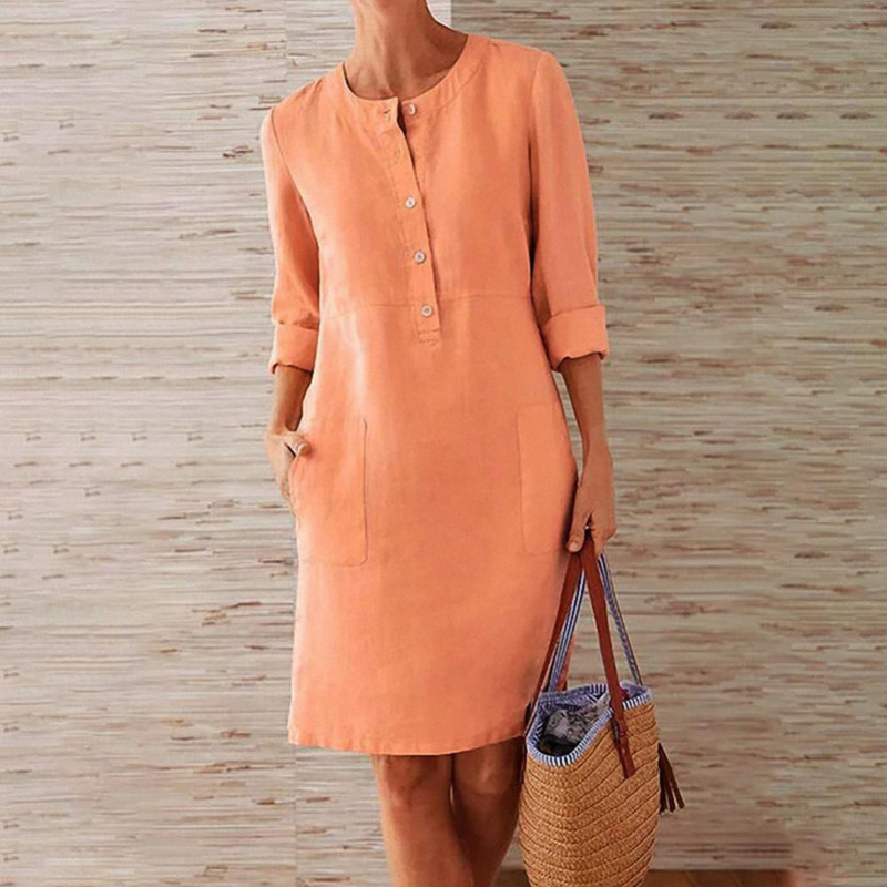 Alida - Modisches langärmeliges Shirtkleid mit Rundhalsausschnitt und Knöpfen