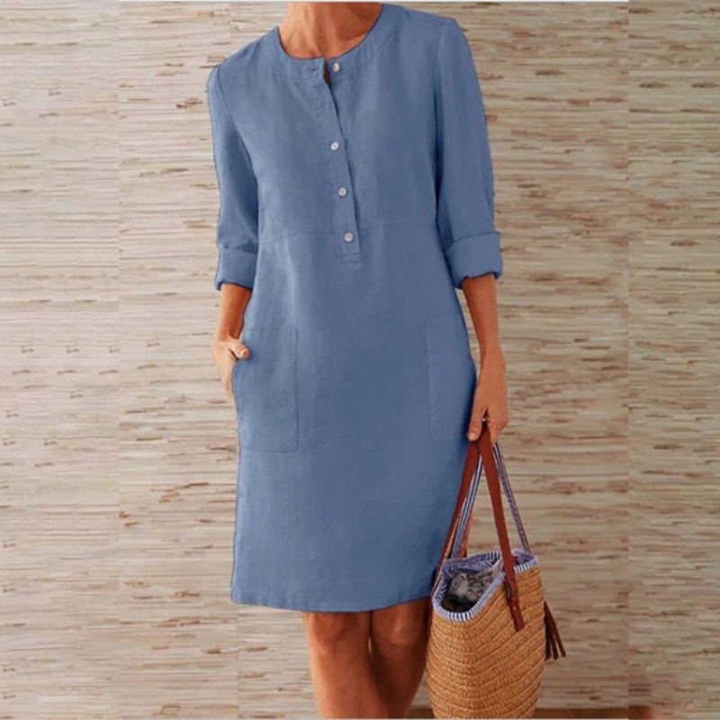 Alida - Modisches langärmeliges Shirtkleid mit Rundhalsausschnitt und Knöpfen