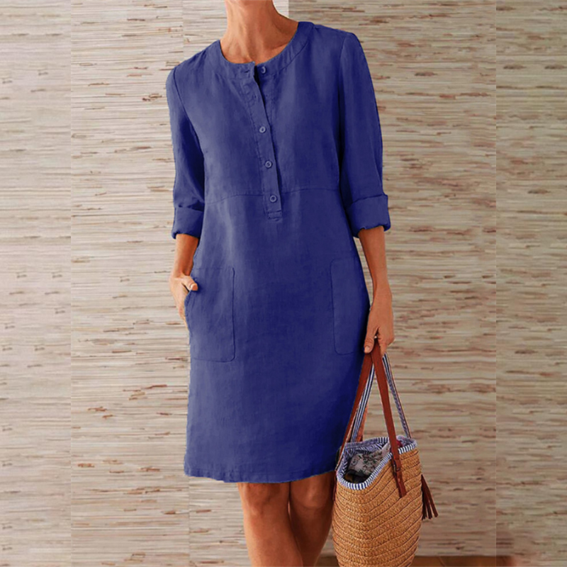 Alida - Modisches langärmeliges Shirtkleid mit Rundhalsausschnitt und Knöpfen