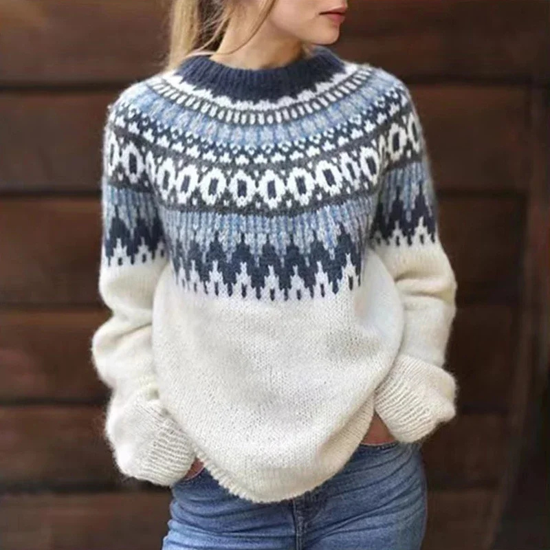 Emilia - Lässiger Rundhals Pullover mit einzigartigem Muster und langen Ärmeln