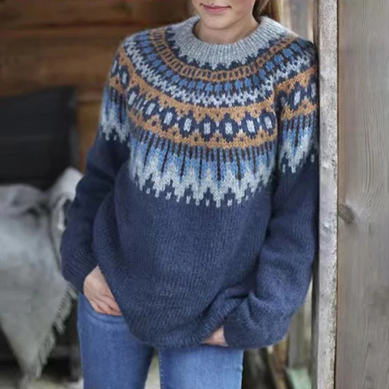 Emilia - Lässiger Rundhals Pullover mit einzigartigem Muster und langen Ärmeln