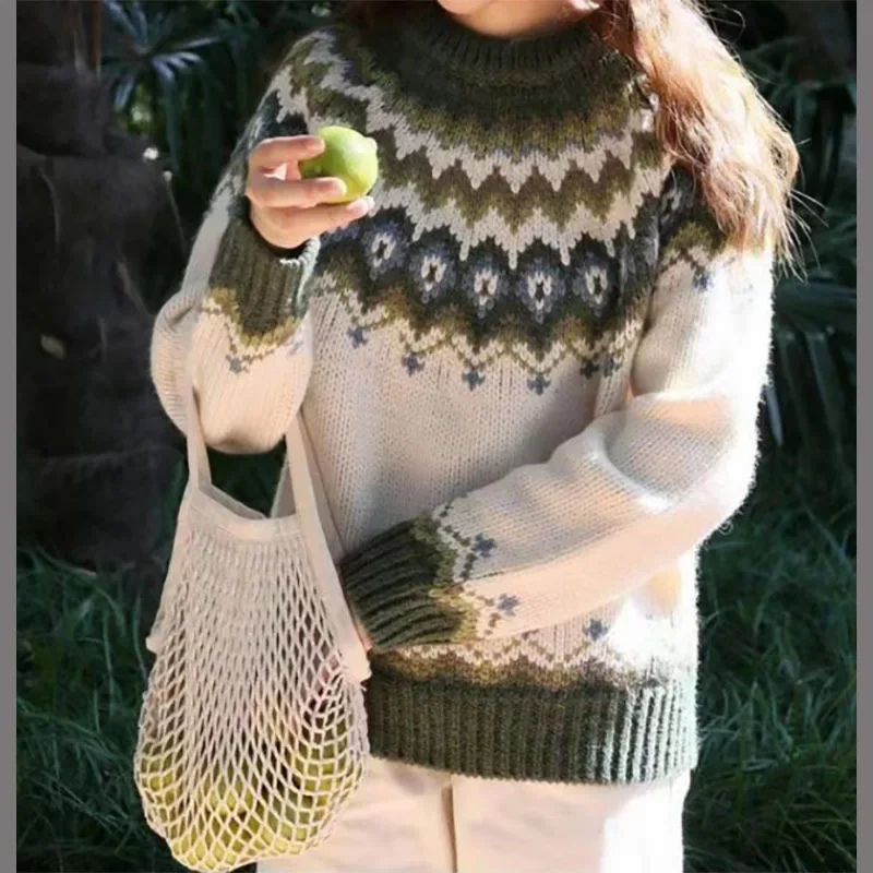 Emilia - Lässiger Rundhals Pullover mit einzigartigem Muster und langen Ärmeln