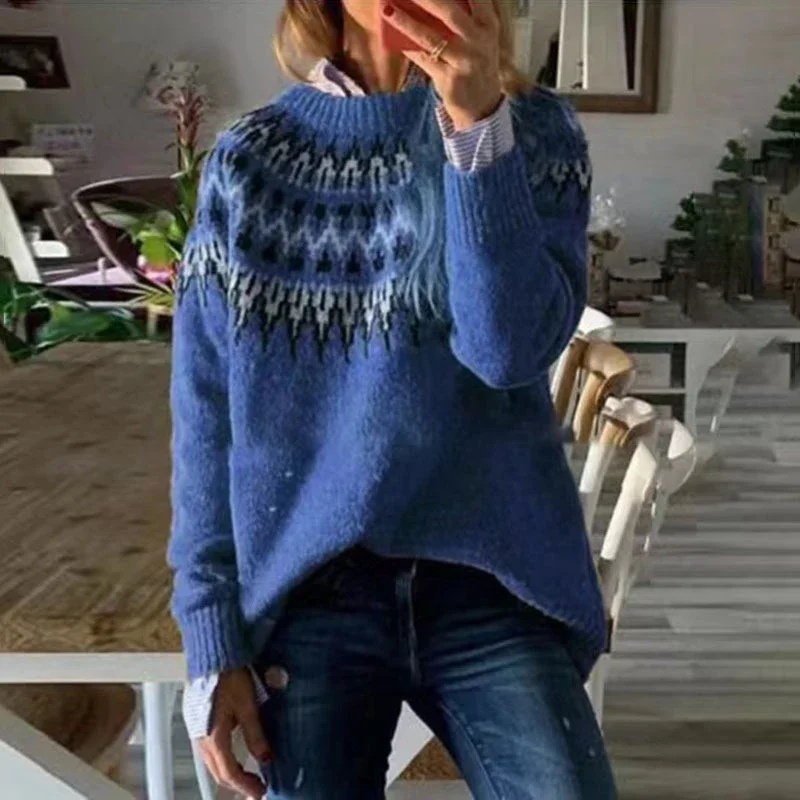 Emilia - Lässiger Rundhals Pullover mit einzigartigem Muster und langen Ärmeln
