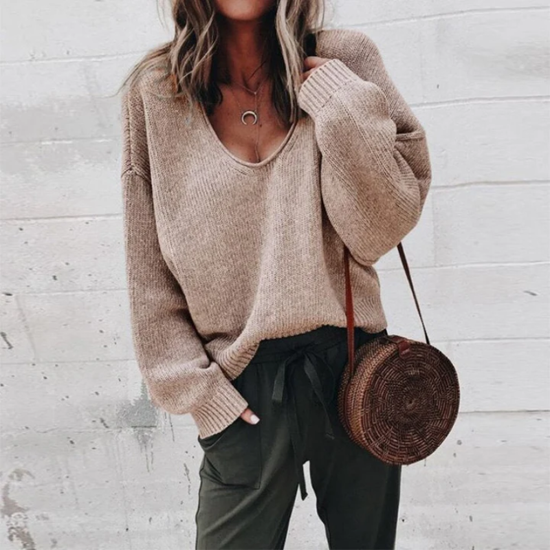 Ariadne - Lässiger Pullover mit V Ausschnitt und lockerer Passform und Langarm