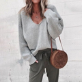 Ariadne - Lässiger Pullover mit V Ausschnitt und lockerer Passform und Langarm