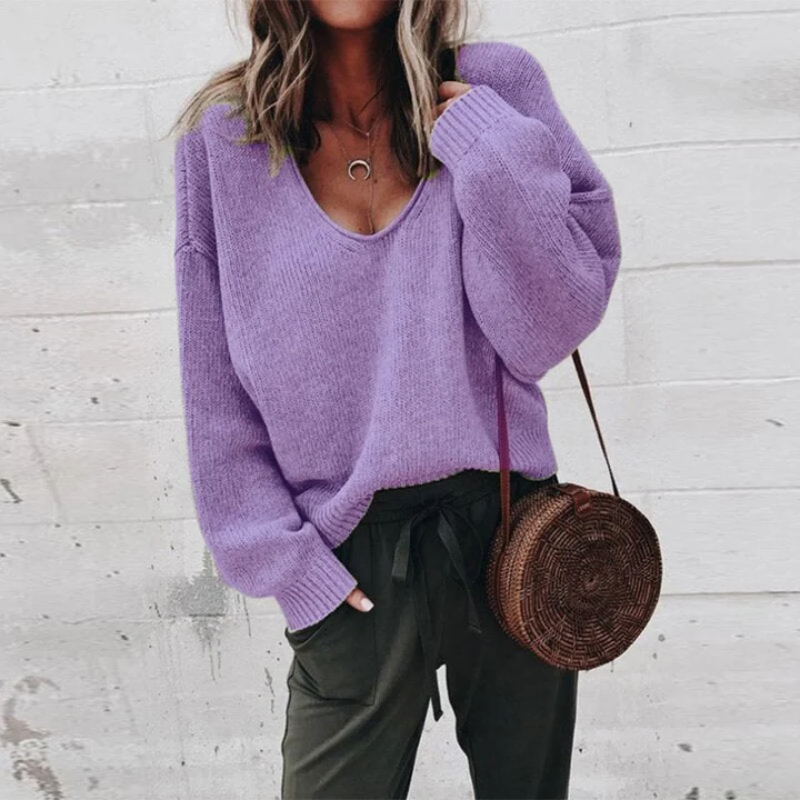 Ariadne - Lässiger Pullover mit V Ausschnitt und lockerer Passform und Langarm