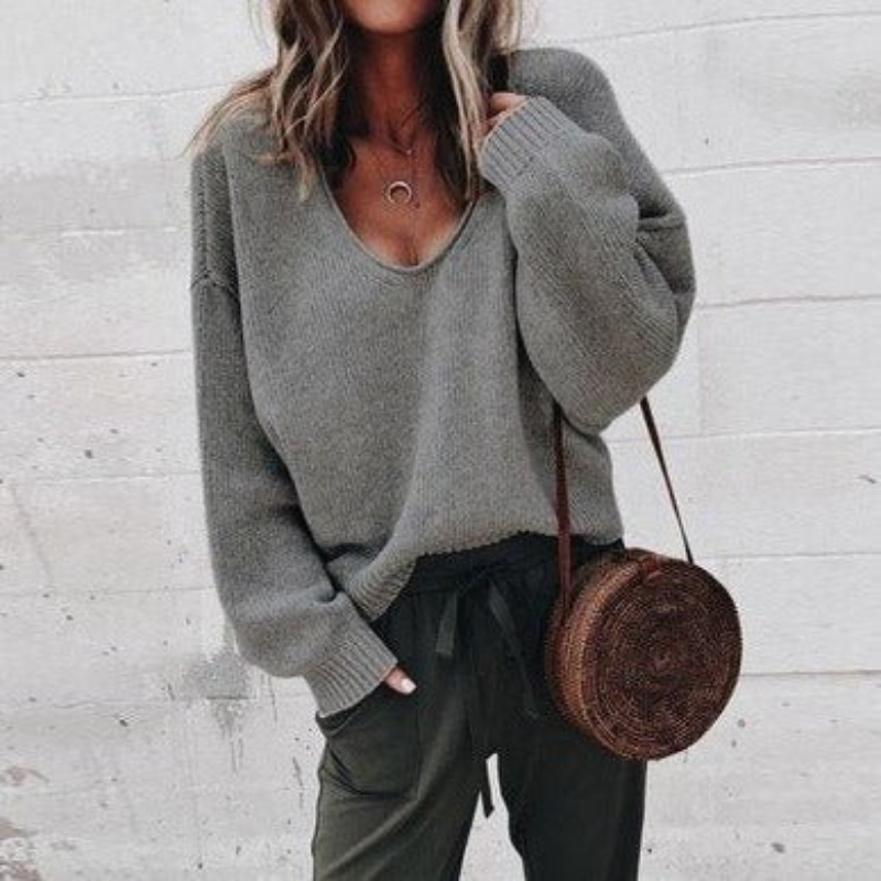 Ariadne - Lässiger Pullover mit V Ausschnitt und lockerer Passform und Langarm