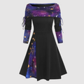 Benita - Modisches langärmeliges Kleid mit Kordelzug und modischem Muster
