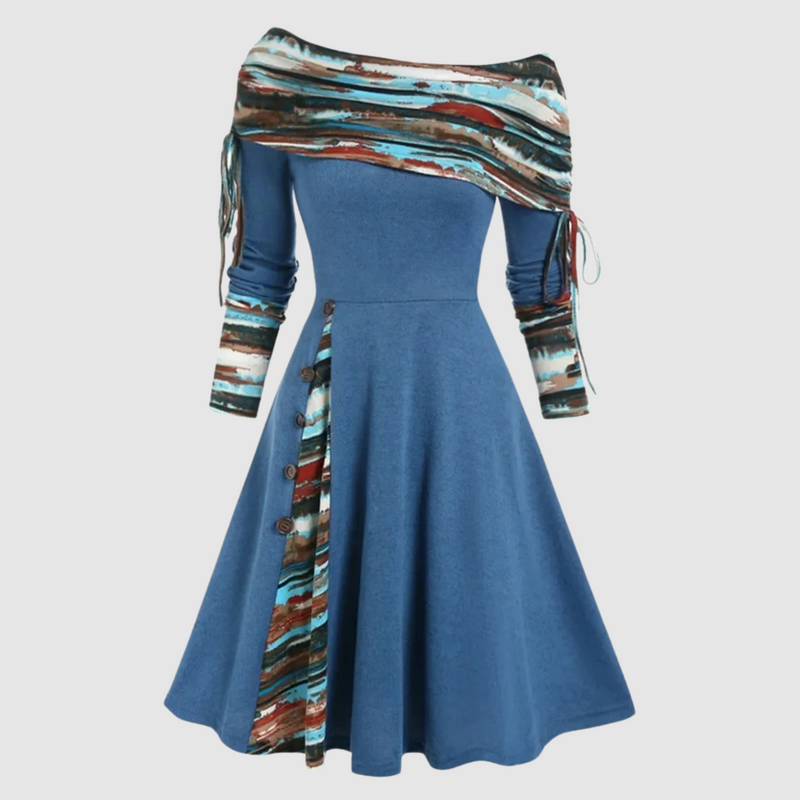 Benita - Modisches langärmeliges Kleid mit Kordelzug und modischem Muster