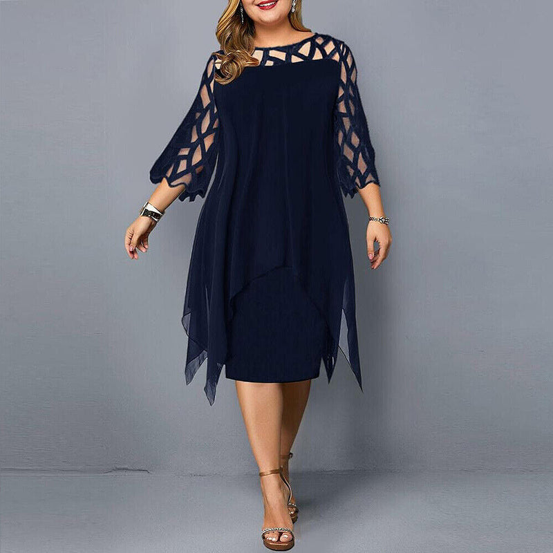 Hannah – Modisches Midikleid mit Rundhalsausschnitt und langen Ärmeln