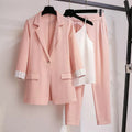 Elina – Elegantes 3 teiliges Set mit Reversblazer und Hose mit elastischer Taille