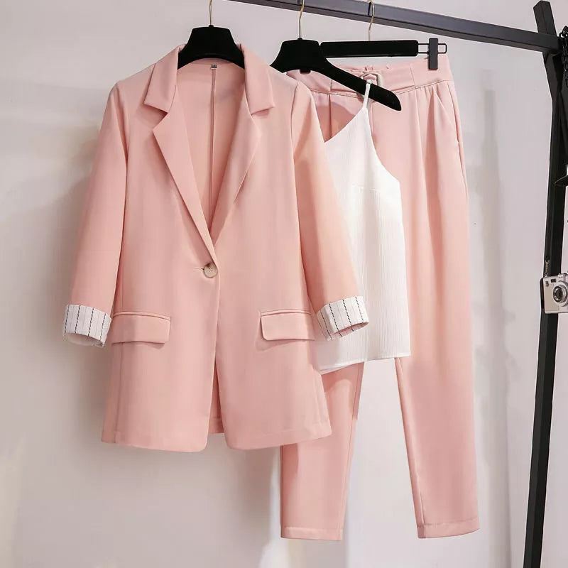 Elina – Elegantes 3 teiliges Set mit Reversblazer und Hose mit elastischer Taille