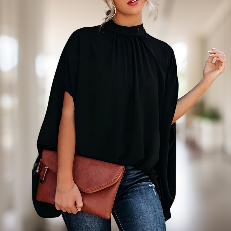 Amira – Stylische Fledermausärmeln Bluse mit Rundhalsausschnitt und lockere Passform
