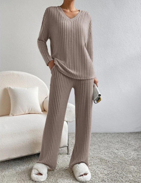 Emma - V Ausschnitt Lang Ärmel Pullover Mit Langen Hosen Zweiteiliges Set