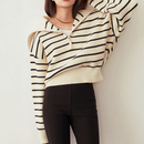 Anja - Lässiger Langarmpullover mit Streifenmuster und Halber Reißverschluss