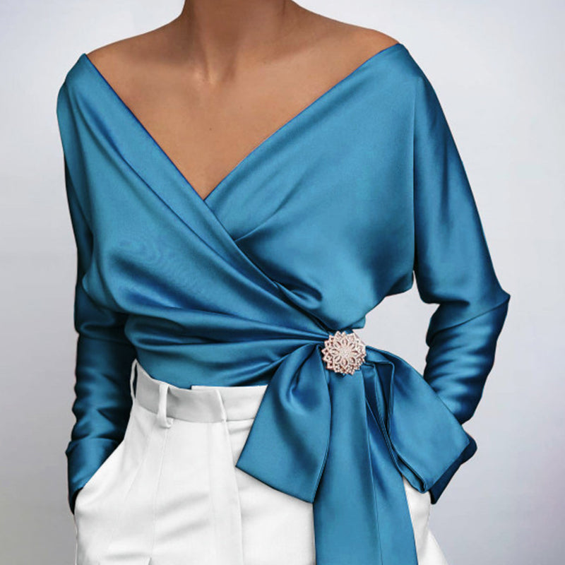 Nayla – Stilvolle Bluse mit V Ausschnitt und langen Ärmeln für einen luxuriösen Look