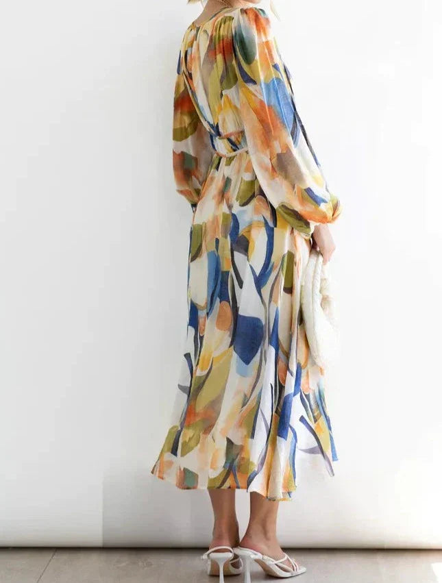 Willa – Stylisches Langärmliges Midikleid Mit V Ausschnitt