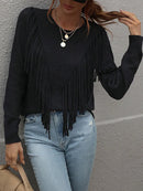 Ylvia - Bequemer Rundhalsausschnitt lockerer Pullover mit langen Ärmeln