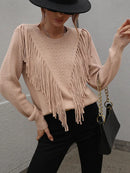 Ylvia - Bequemer Rundhalsausschnitt lockerer Pullover mit langen Ärmeln