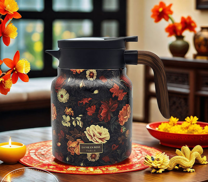 TeaGlide - Tee Thermoskanne mit floralem Vintage Muster und langanhaltender Wärmespeicherung