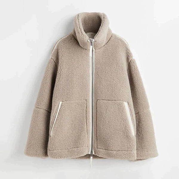 Ella - Langärmelig Überdimensionale Vlies Jacke Mit Reißverschluß