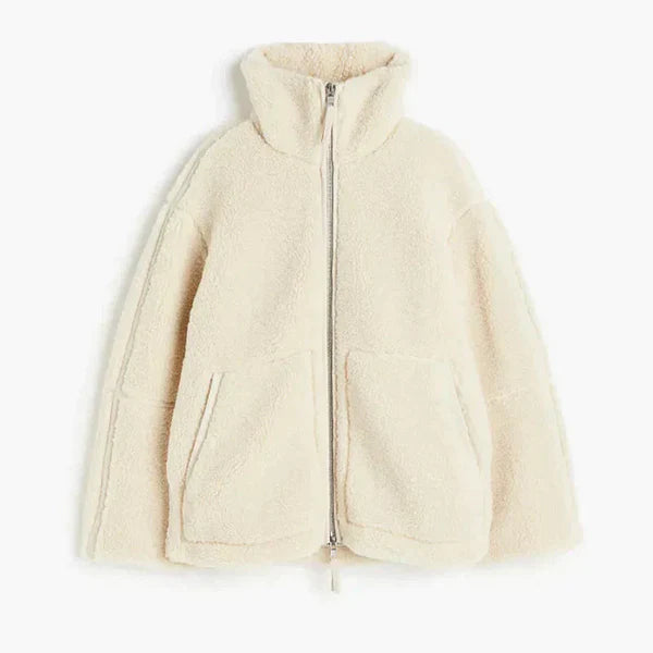 Ella - Langärmelig Überdimensionale Vlies Jacke Mit Reißverschluß