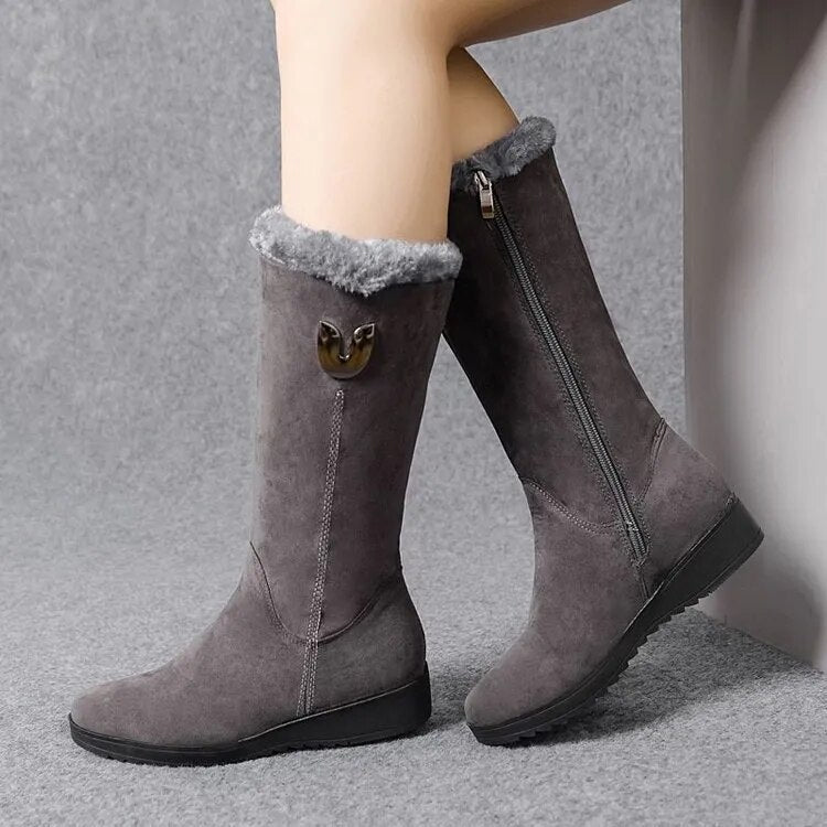 Ella - Bequeme Warme Fellstiefel Mit Reißverschluß