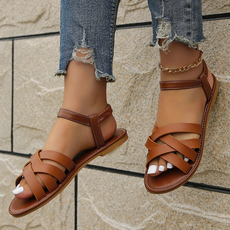 Eliane - Flache Riemchensandalen mit gepolstertem Fußbett und rutschfestem Gestaltung