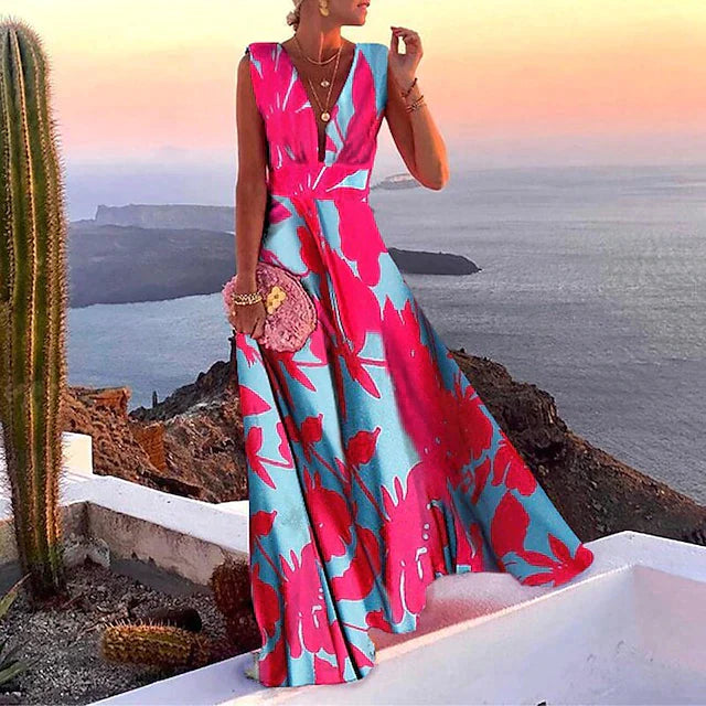 Laura - Lässiges Armelloses Maxikleid Mit Tiefem VAusschnitt