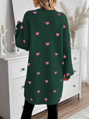 Amara - Lässig Bischofsärmel Herz Muster Lange Strickjacke