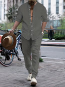 Andreas - Elegantes zweiteiliges Satz mit gestreiftem Knopfhemd und Taschenhosen