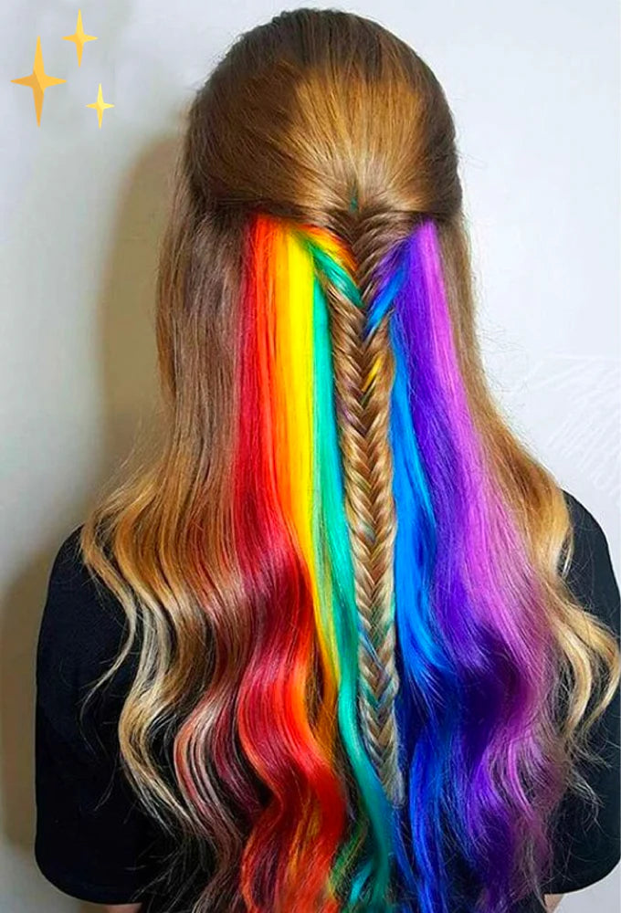 RainbowLocks - Klipp in Haarverlängerungen 26 Stück in Regenbogen Farben