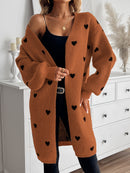 Amara - Lässig Bischofsärmel Herz Muster Lange Strickjacke