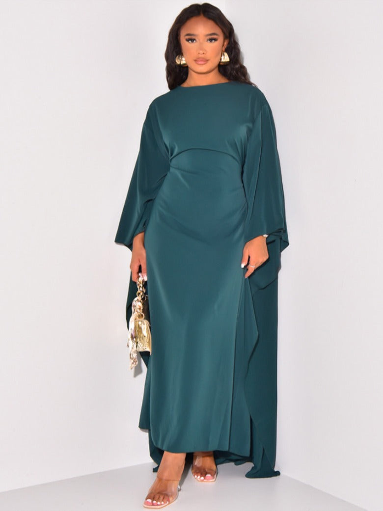 Rhea – Lässiges Cape-Ärmel-Kleid  Mit hohem Halsausschnitt und bodenlanger Länge