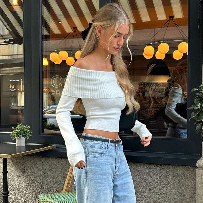 Tamara – Lässiges Schulterfrei Top mit langen Ärmeln und schmaler Passform